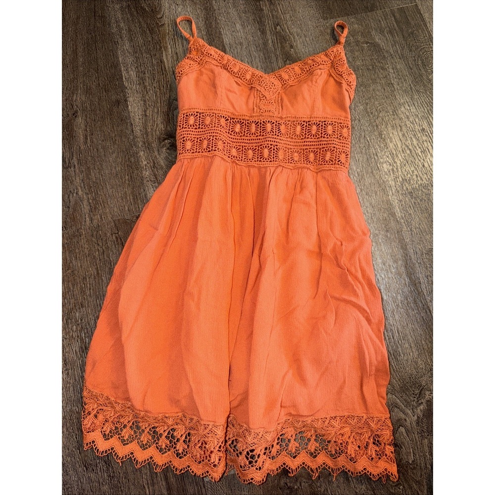 Burnt Orange Abercrombie & Fitch Mini Dress with Lace Macrame Accents